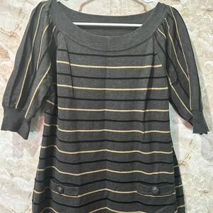 Roz & Ali Women's Gray Striped Puff Sleeve Knit Dress‎ Size XL Career Casual
